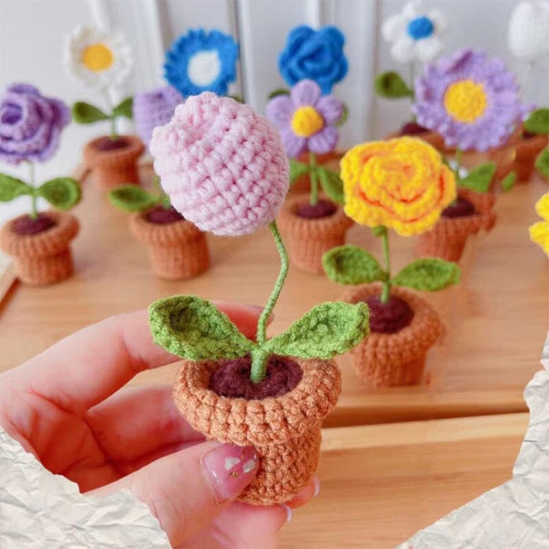 Handmade knitted flowers