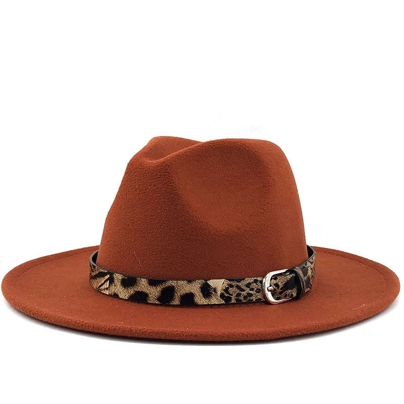 Fashion Leopard Belt Woolen Jazz Hat