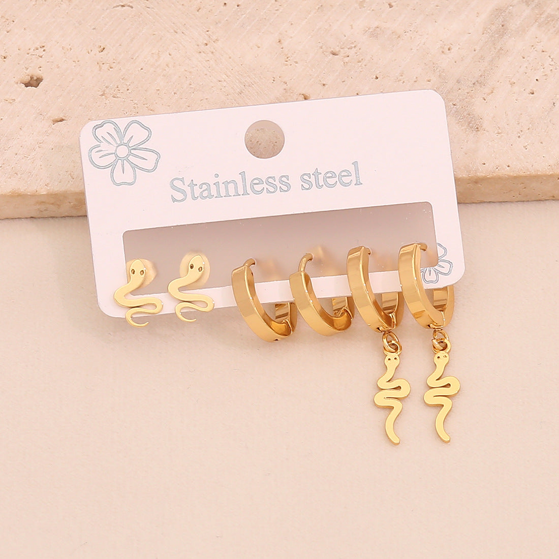 3 Pairs Of Love Butterfly Stainless Steel Earrings Set Flower Crown Earrings E612