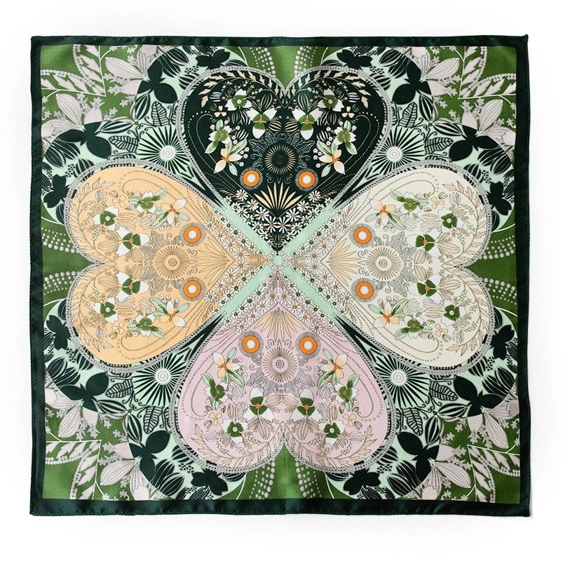 Women's Elegant Four Leaf Clover Polka Dots Flower Silk Silk Scarf