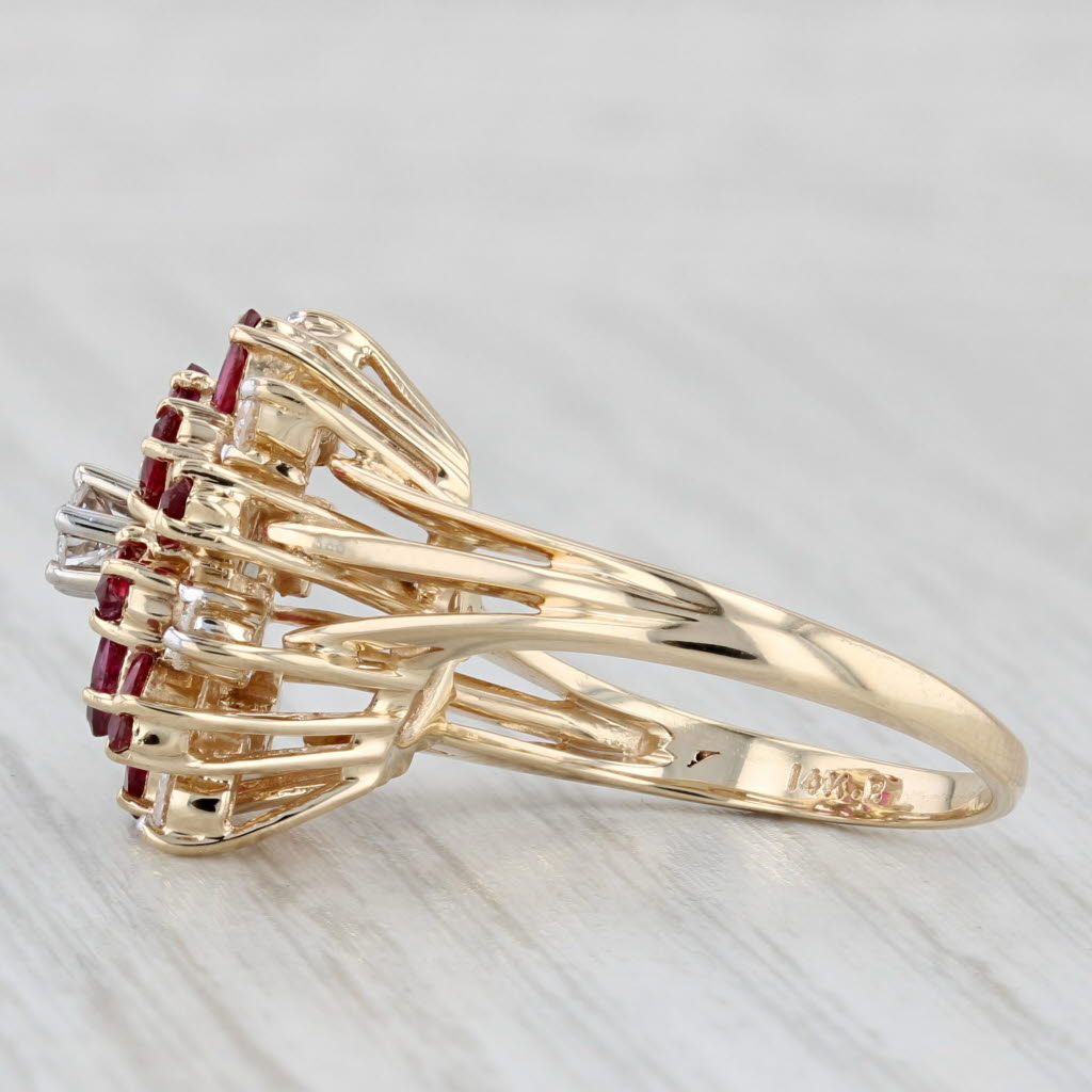 1.79ctw Ruby Diamond Cluster Flower Ring 14k Yellow Gold Size 8 Cocktail