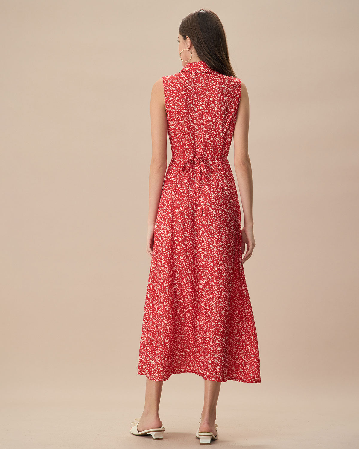 The Red Collared Button-up Floral Maxi Dress