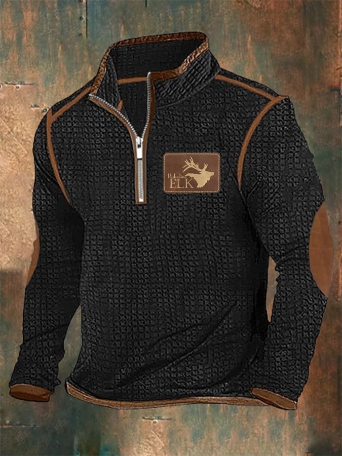 Men's Western Retro Contrast Print Stand Collar Zipper Sweatshirt