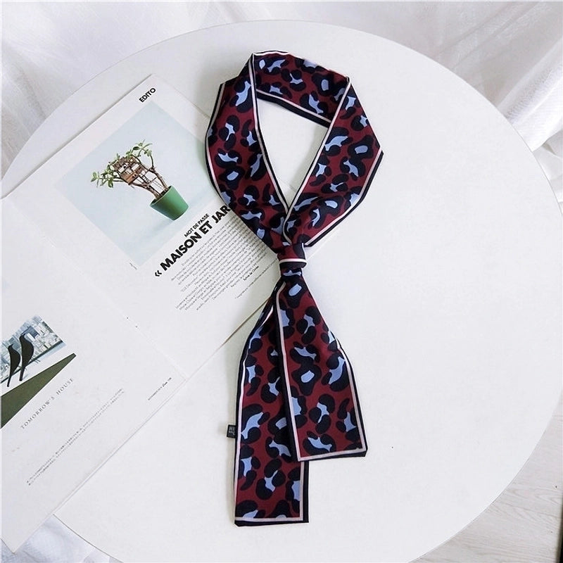 Double-sided Leopard Print Boxer Small Scarf Women's Scarf New  Spring And Autumn All-match Wrist Strap Ribbon Hair Band Fashion