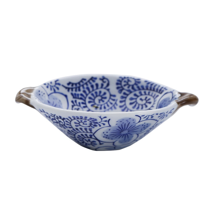 Tableware Ceramic Double Ear Bowl Dipping Snack Bowl Salad Bowl Fruit Plate Household Small Bowl With Handle Seasoning Bowl Dish Anti-scald