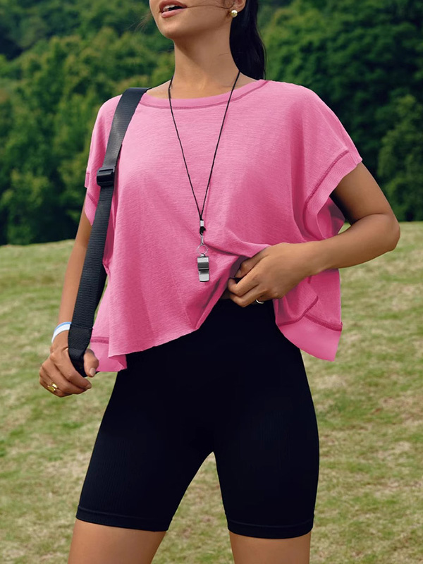 Loose Raglan Sleeve Hollow Split-Joint Round-Neck T-Shirts