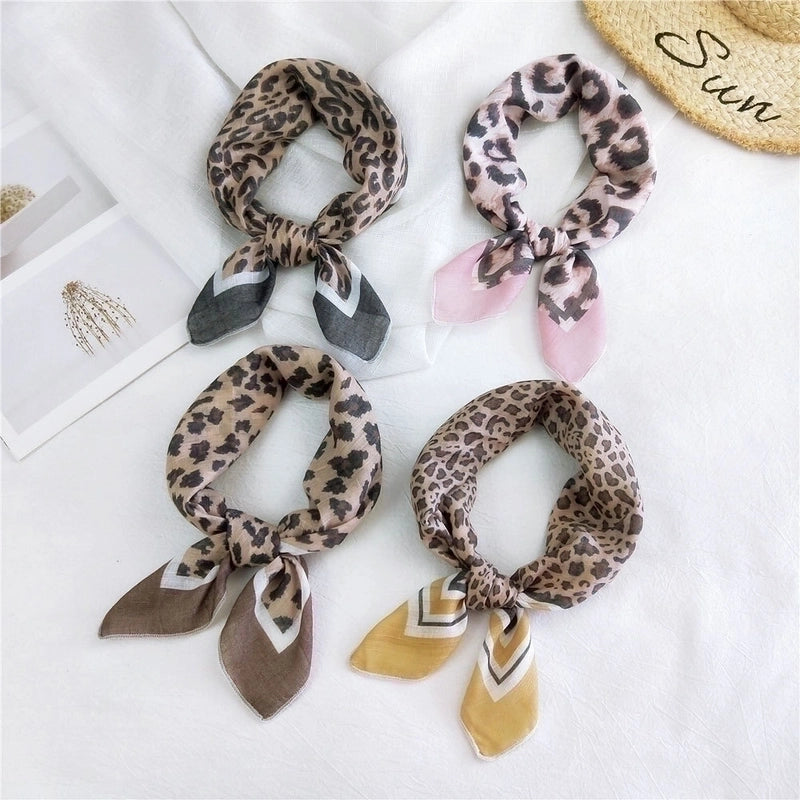 Fashion Leopard Print Cotton Linen Small Square Silk Scarf