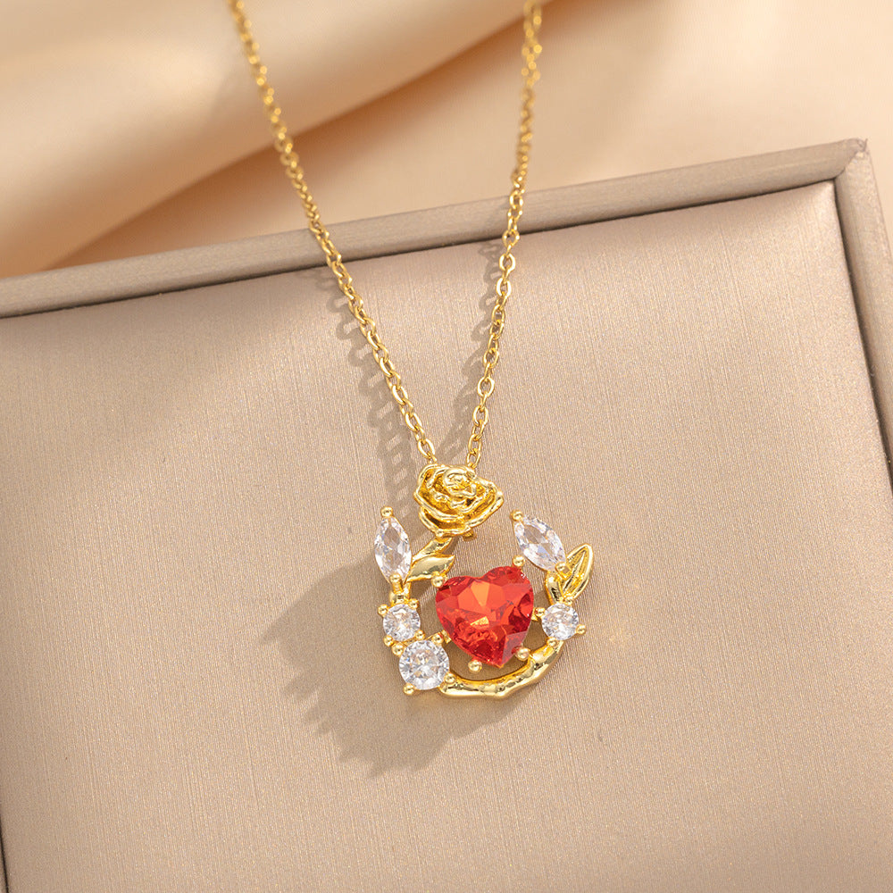 Necklace Women Love Rose Wreath Necklace Fashion Rose Ins Style Niche Titanium Steel Clavicle Chain