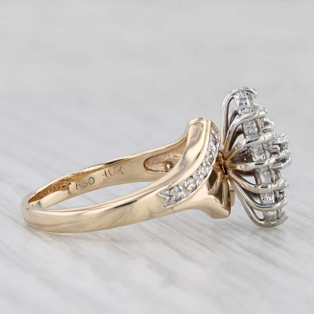 0.60ctw Diamond Cluster Bypass Ring 10k Yellow Gold Vintage Engagement