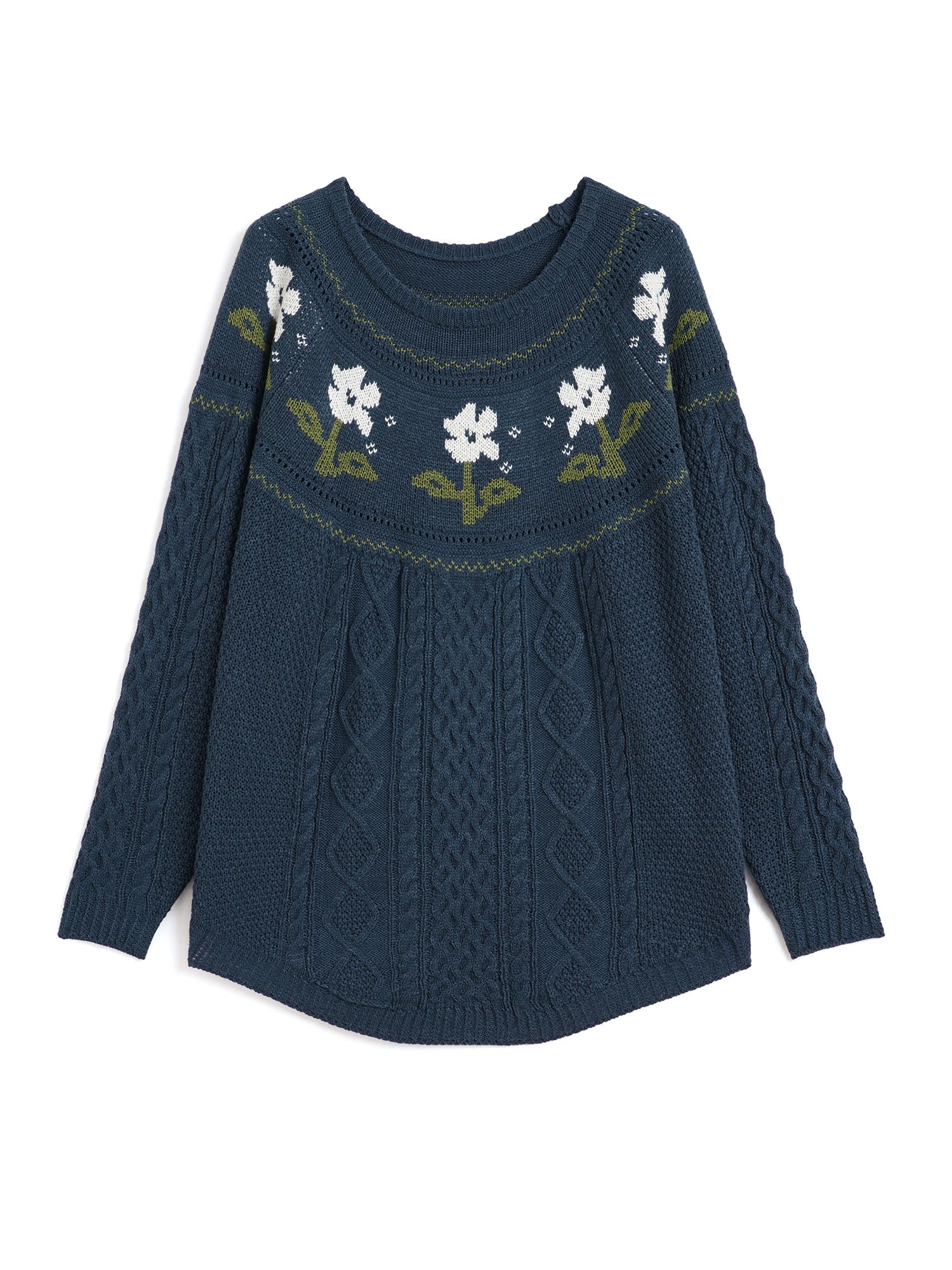 Floral Jacquard Raglan Sleeve Pullover