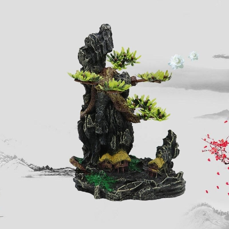 Rock Mountain Tree View Ornament For Aquarium