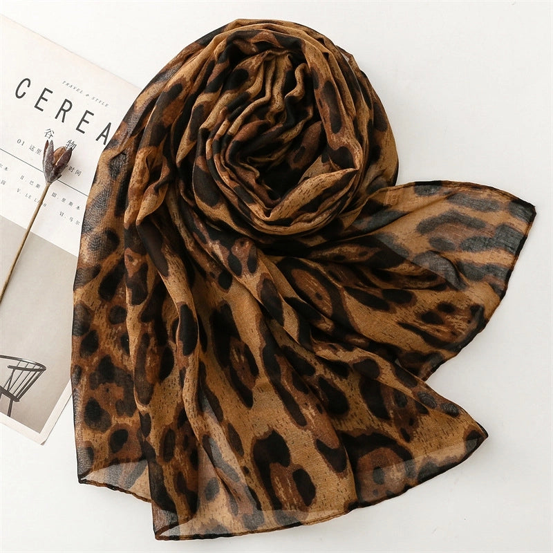 Women's Casual Leopard Voile Polyester Printing Scarf