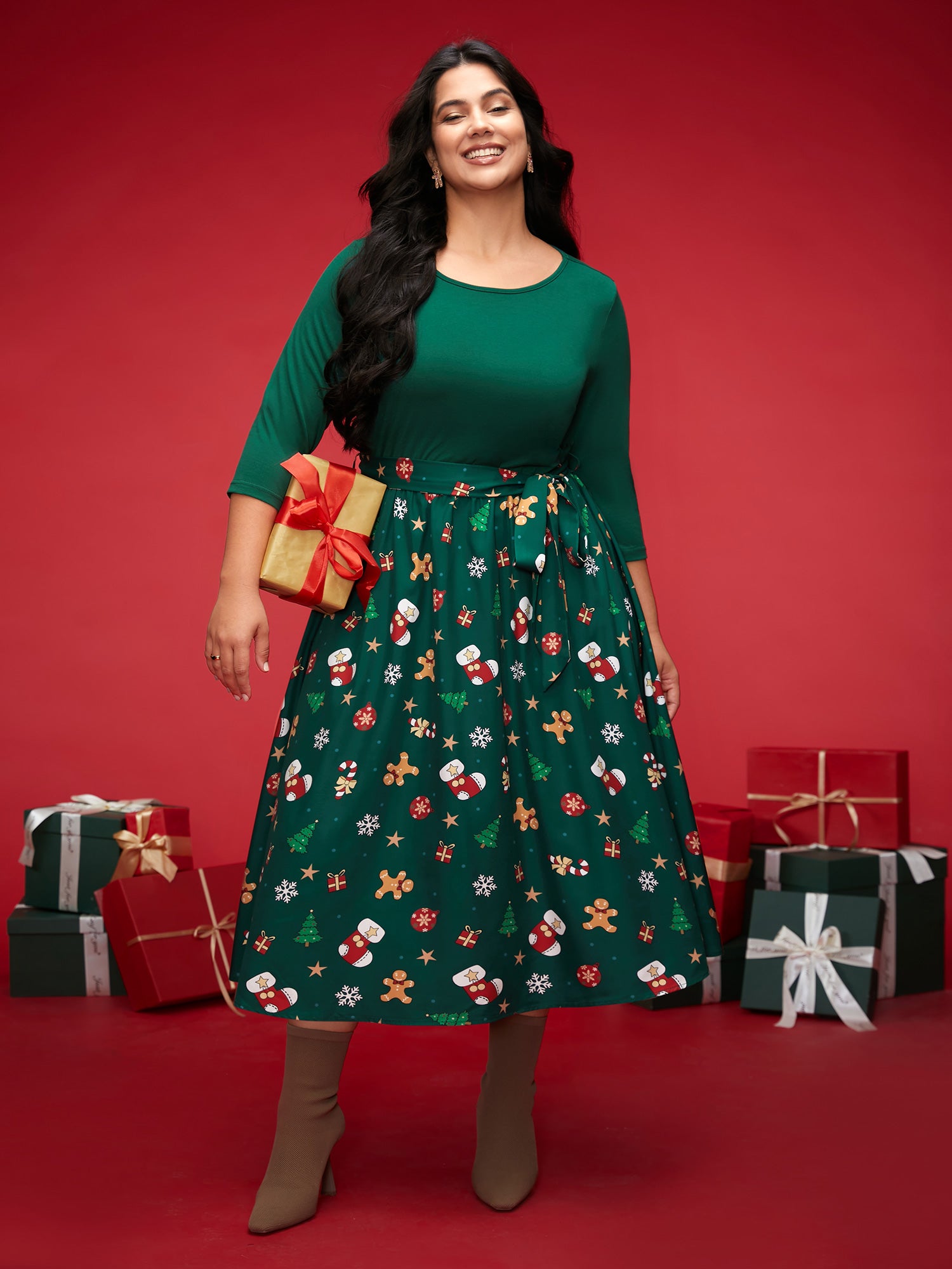 Holiday Everything Printed Skirt Fit-and-Flare Midi Dress