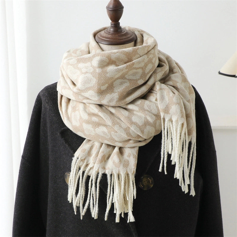 Unisex Casual Leopard Imitation Cashmere Knitted Scarf
