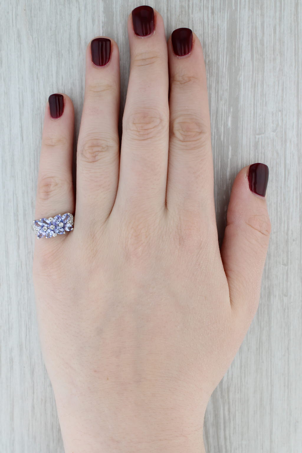 2.02ctw Tanzanite Diamond Cluster Ring 10k White Gold Size 7