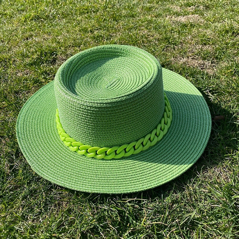 Women's Minimalist Solid Color Chain Flat Eaves Sun Hat