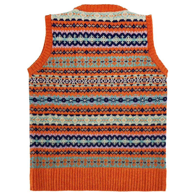 Vintage Geometric Pattern Icelandic Knitted V-Neck Vest Sweater