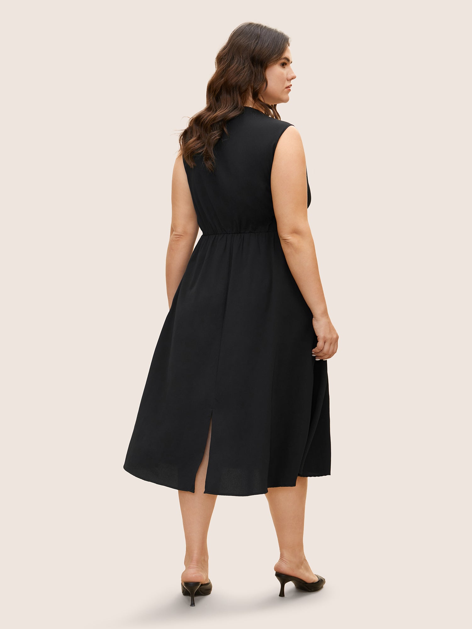 V Neck Plain Split Hem Sleeveless Midi Dress