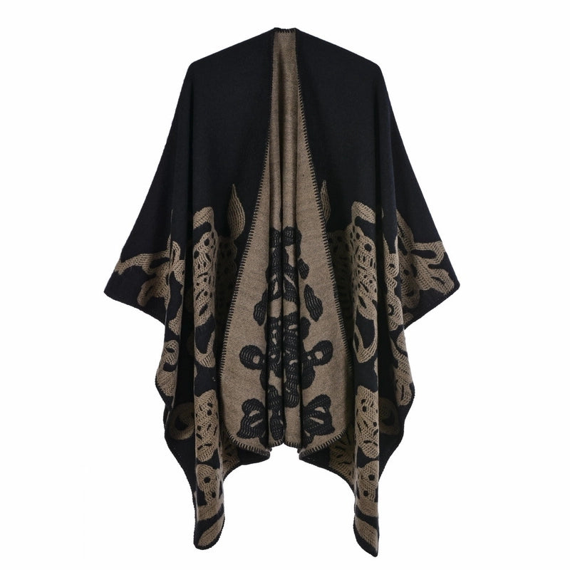 Women's Scarf Shawl Creative New Fashion Cashmere Jacquard Split Thickened Large Cloak Air Conditioning Warm Shawl