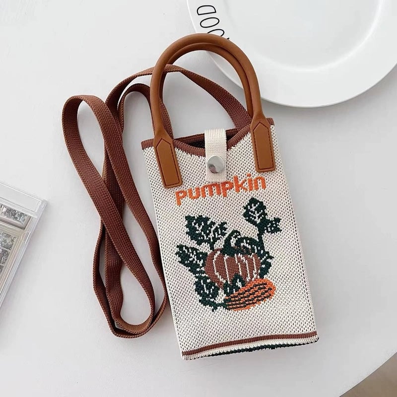 Women's Small Polyester Pumpkin Butterfly Streetwear Weave Square Open Phone Wallets