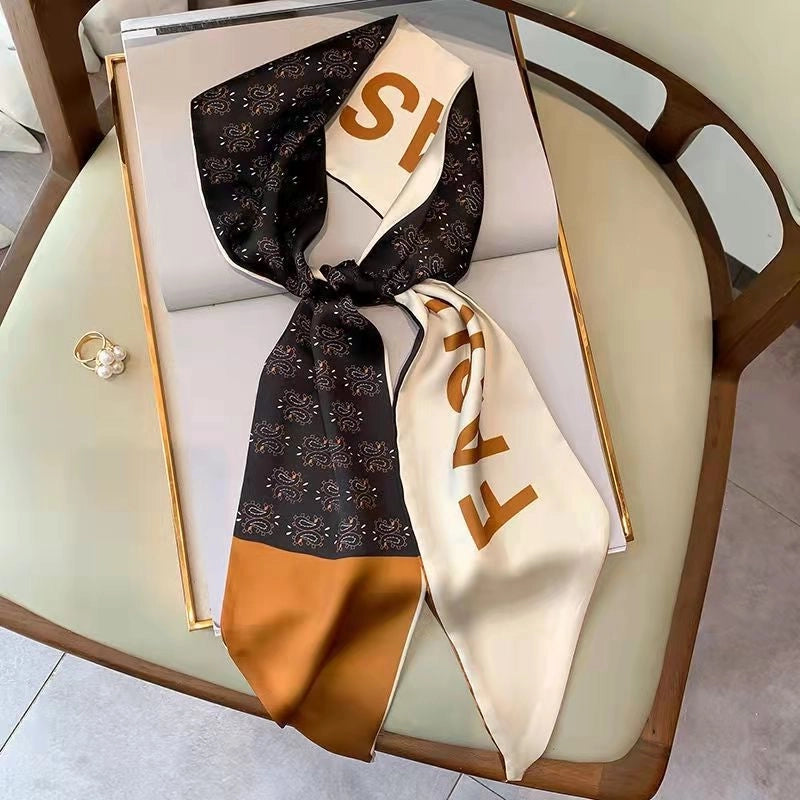 Women's Minimalist Color Block Polyester Printing Silk Scarf