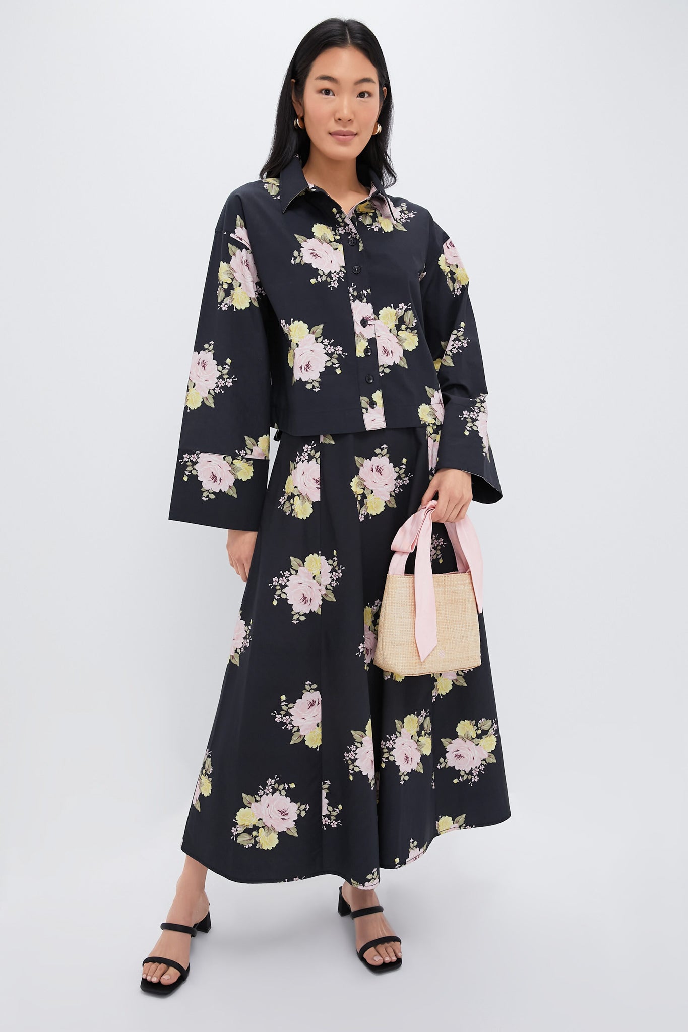 Black Posy Poplin Maxi Skirt