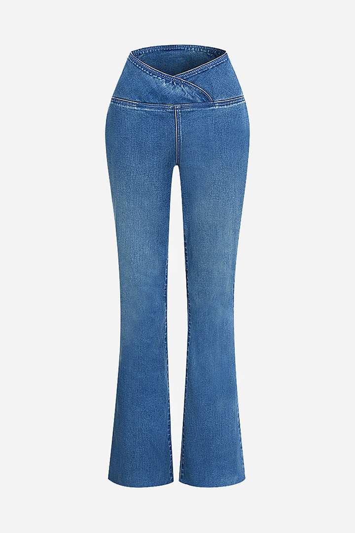 🔥Promotion-Wash Wrap Mid Rise Stretchy Flare Jeans