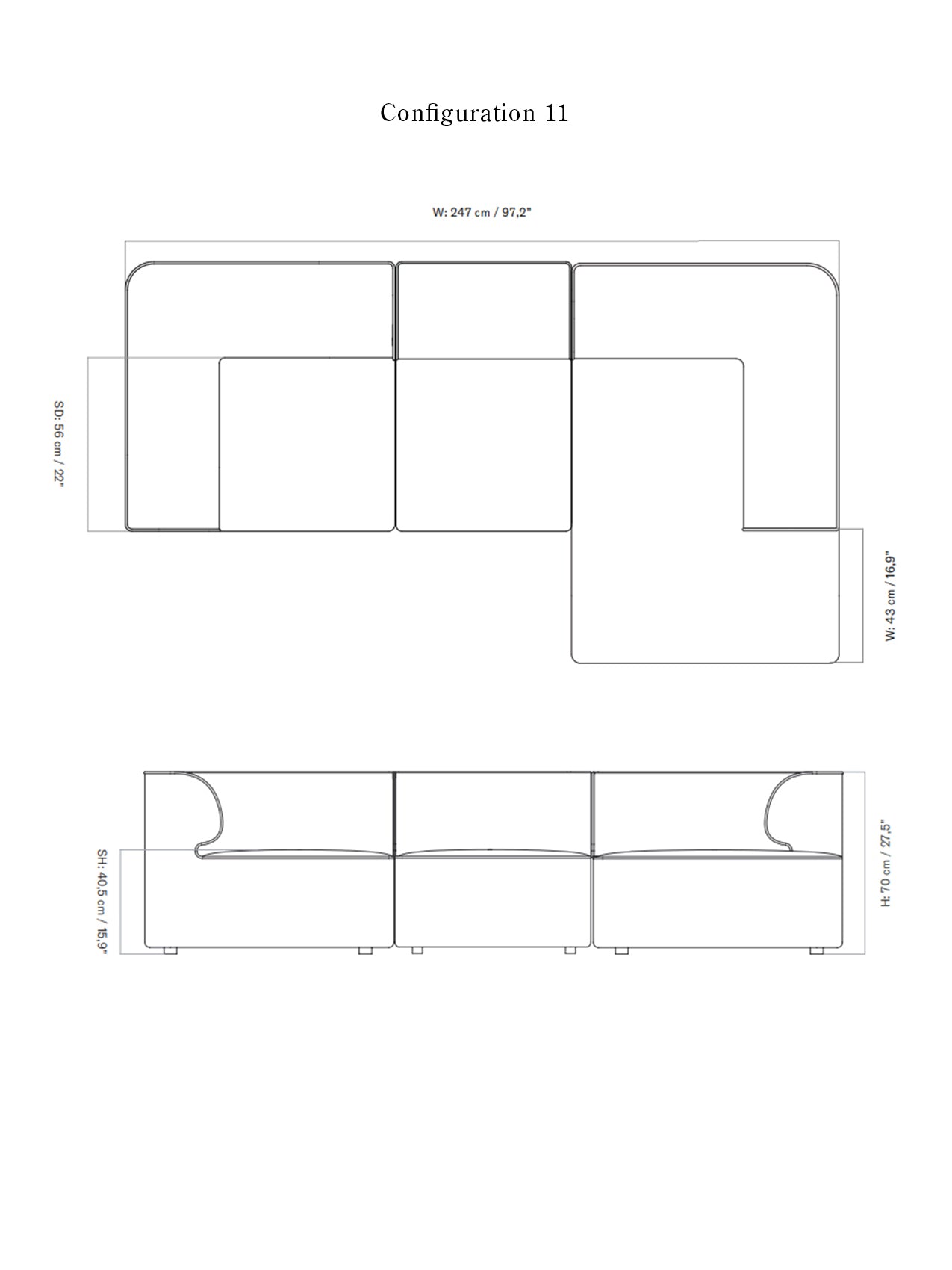 Eave Modular Sofa. 3-seater. Configurations 11-12
