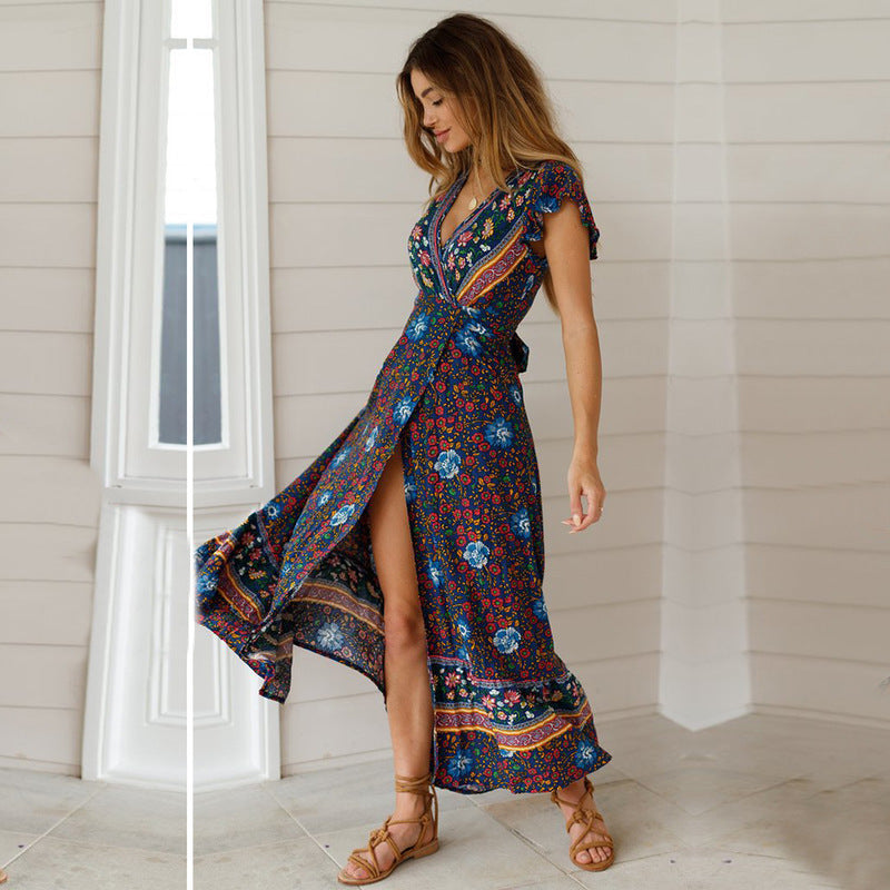 Boho Dress for Women|Bohemian Dress|Midi Boho Dress| Bat Sleeve Bohemian Wrap Maxi DressSexy V Neck  Wrap Summer Boho Dresses|Wedding Guest Dress