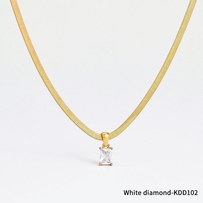 Fashion Square 304 Stainless Steel Zircon 16K Gold Plated White Gold Plated Gold Plated Inlay Stainless Steel Jewelry Sets