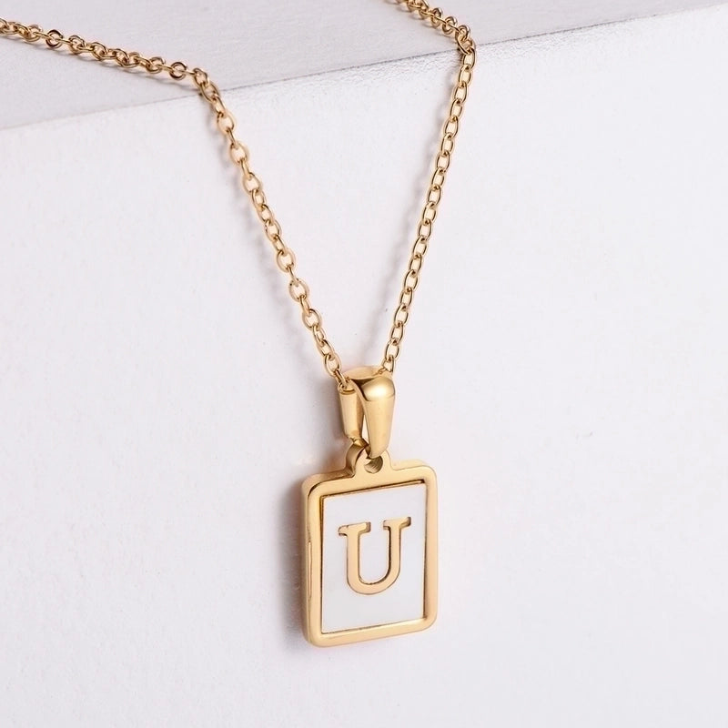 304 Stainless Steel 18K Gold Plated Minimalist Plating Letter Shell Pendant Necklace