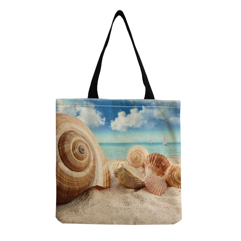 Women's Medium Linen Underwater World Beach Square Open Shopping Bags