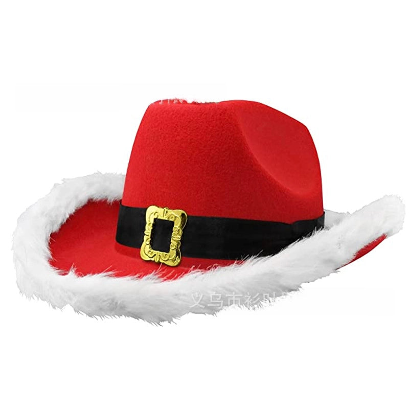 Christmas Red Cowboy Hat Feather Black Belt Cowboy Hat Western Cowboy Hat Santa Claus Belt Cowboy Hat