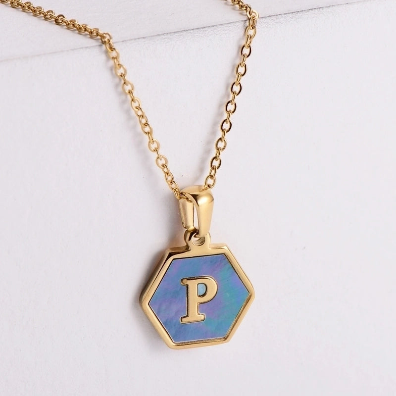 304 Stainless Steel 18K Gold Plated Minimalist Plating Letter Shell Pendant Necklace