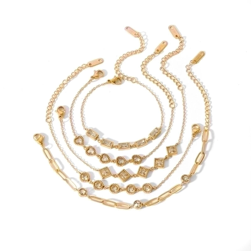 IG Style Minimalist Quadrilateral Round Heart Shape 304 Stainless Steel 18K Gold Plated Zircon Bracelets In Bulk