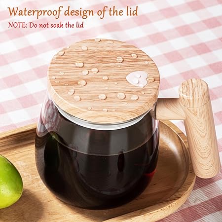 Electric Self Stirring Glass Coffee Mug with Lid & Handle
