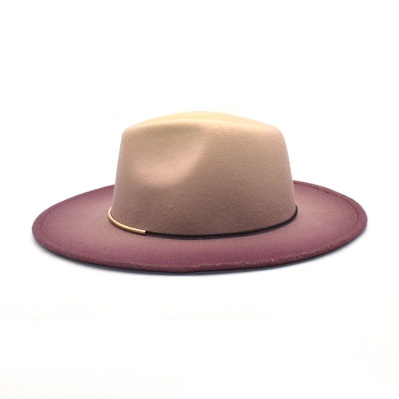 New Woolen Hat Women's Autumn And Winter Flat-brimmed Big-brimmed Hat Couple's Hat Color-changing Retro Jazz Hat Men