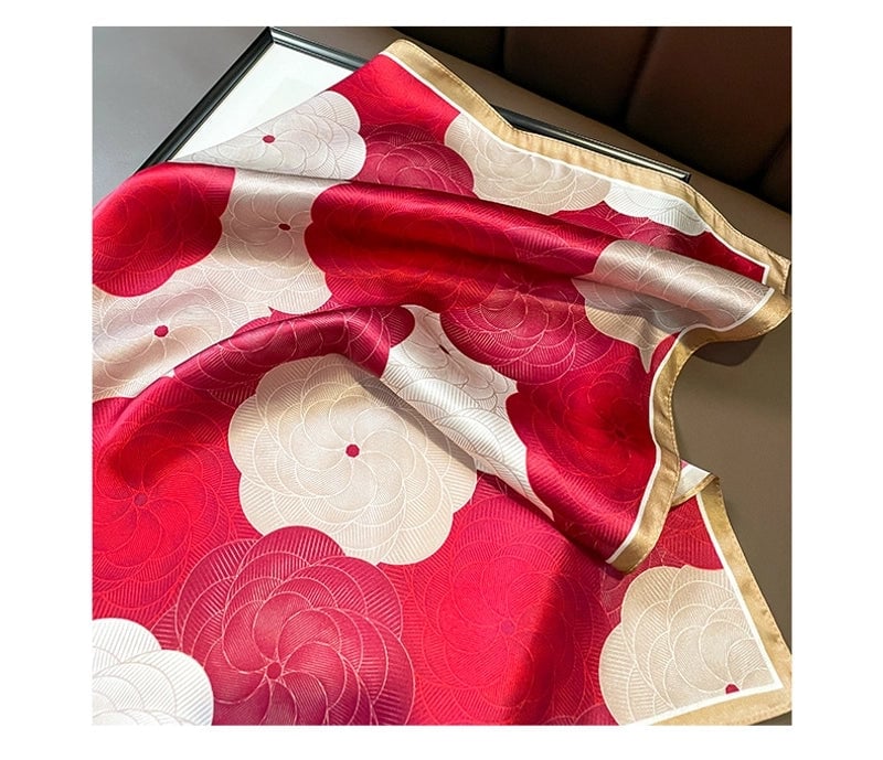Women's Elegant Color Block Flower Silk Printing Silk Scarf