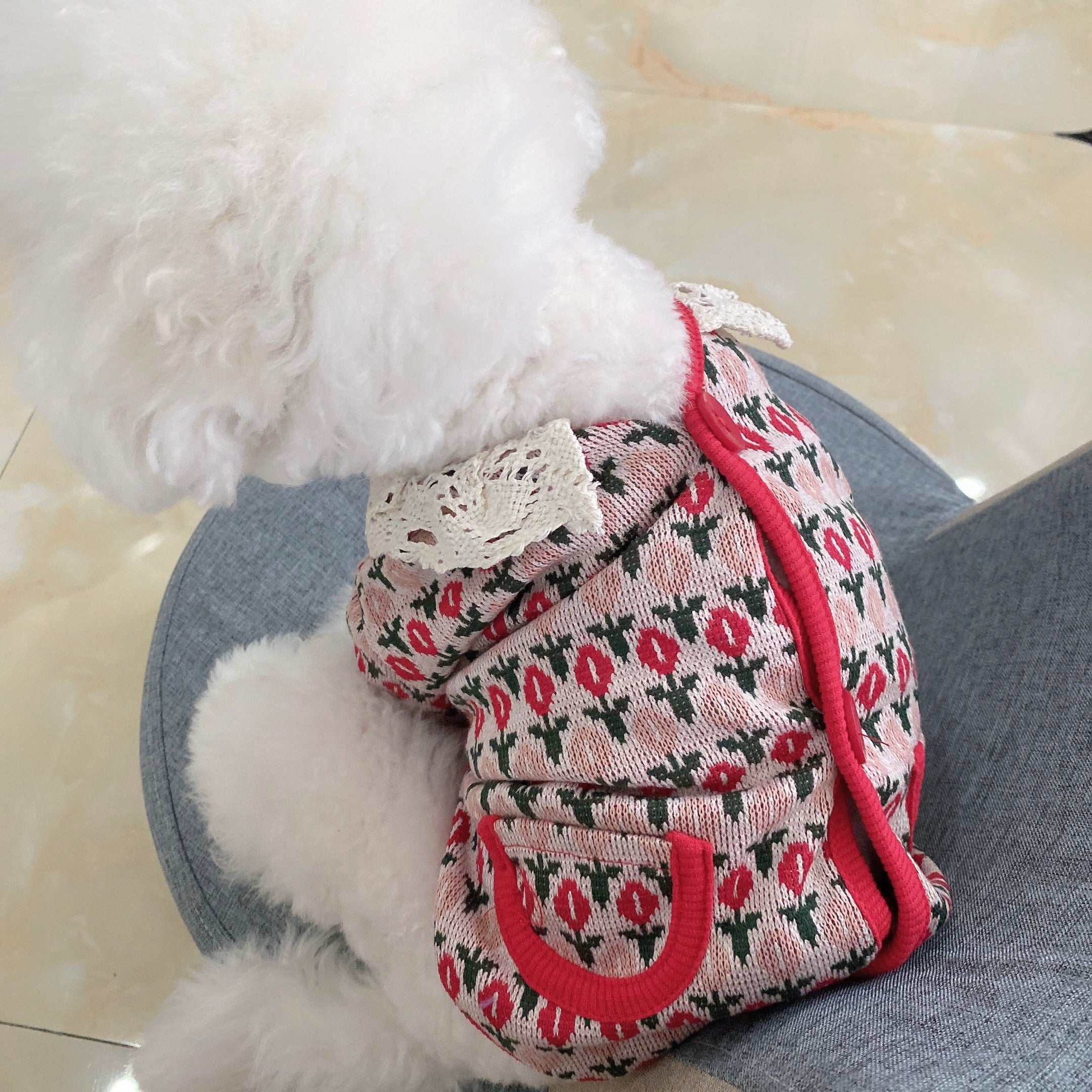 Tulips Printed Buttoned Dog Cat Coat