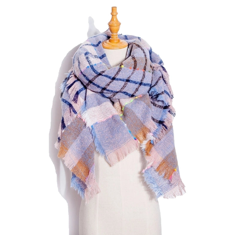 Hot New Autumn And Winter Square Scarf Split Women's Shawl Bristle Triangular Binder Plaid Scarf