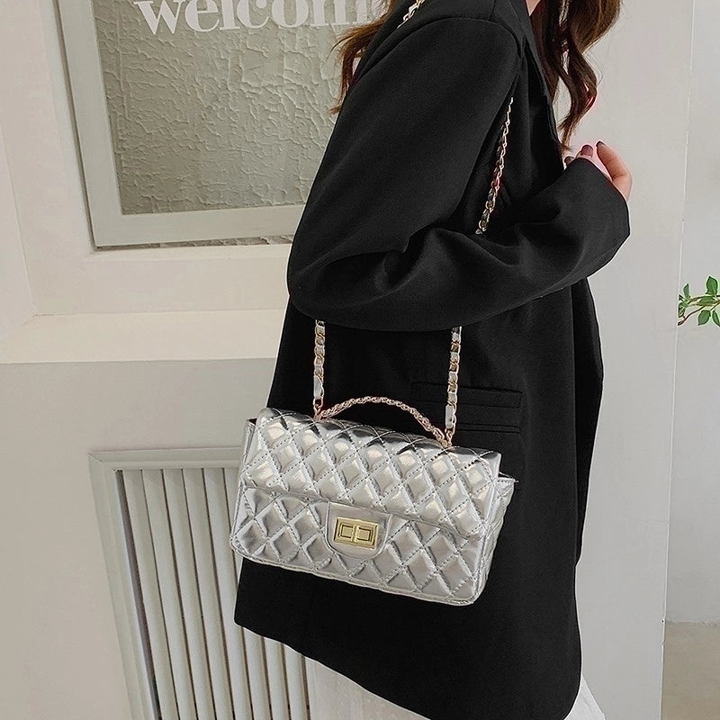 Women's Medium All Seasons Pu Leather Solid Color Fashion Square Lock Clasp Square Bag