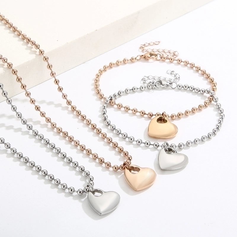 Sweet Heart Shape Stainless Steel 18K Gold Plated Beaded Bracelets Necklace