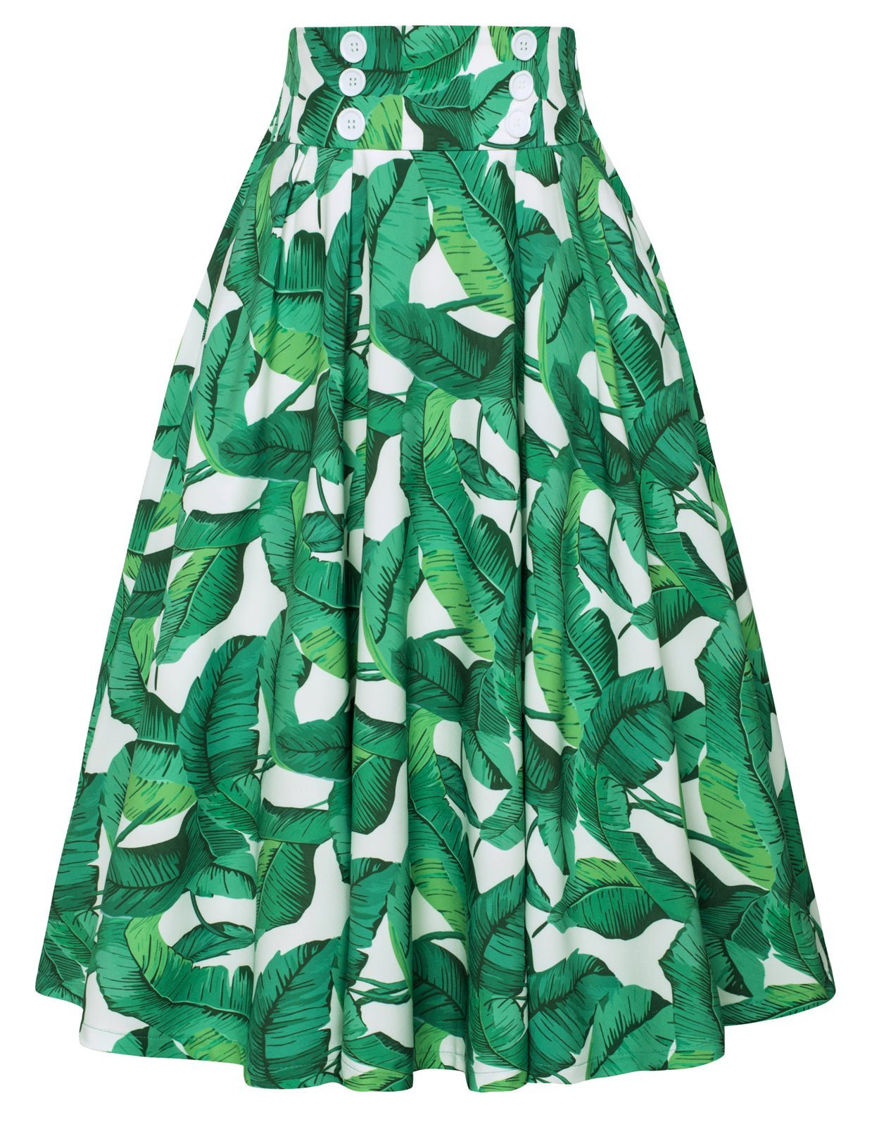 Strawberry Patterns Pleated Buttons Decorated Elastic Waist High Waist Swing A-Line Skirt with Pockets