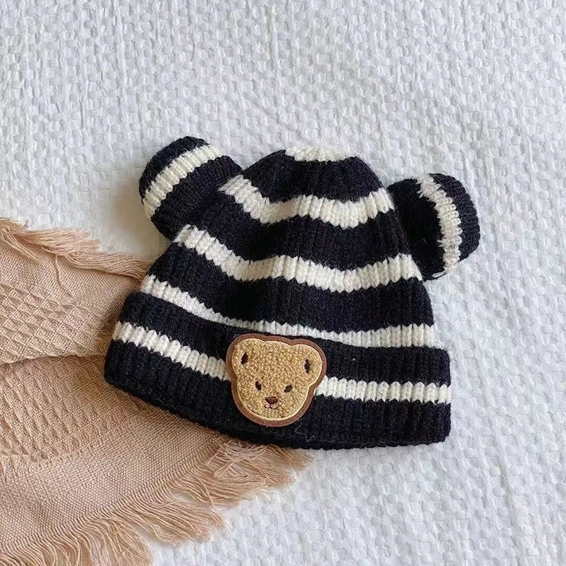 Baby Hat Autumn And Winter Korean Style Baby Hat Striped Cute Bear Hat Wool Hat Boys And Girls Hat