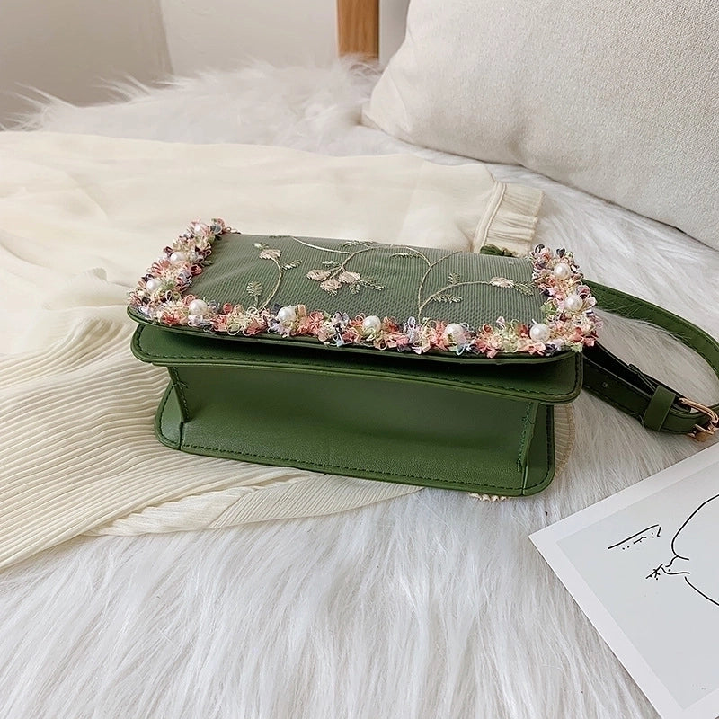 Women's Medium Pu Leather Flower Streetwear Lace Square Flip Cover Crossbody Bag