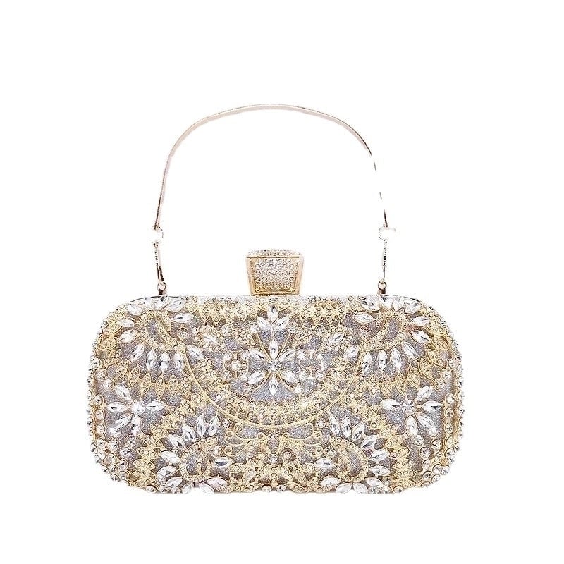 White Red Green Pu Leather Solid Color Rhinestone Square Clutch Evening Bag