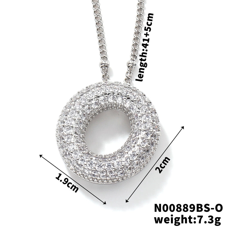 304 Stainless Steel Copper Rhodium Plated Three-dimensional Inlay Letter Zircon Pendant Necklace