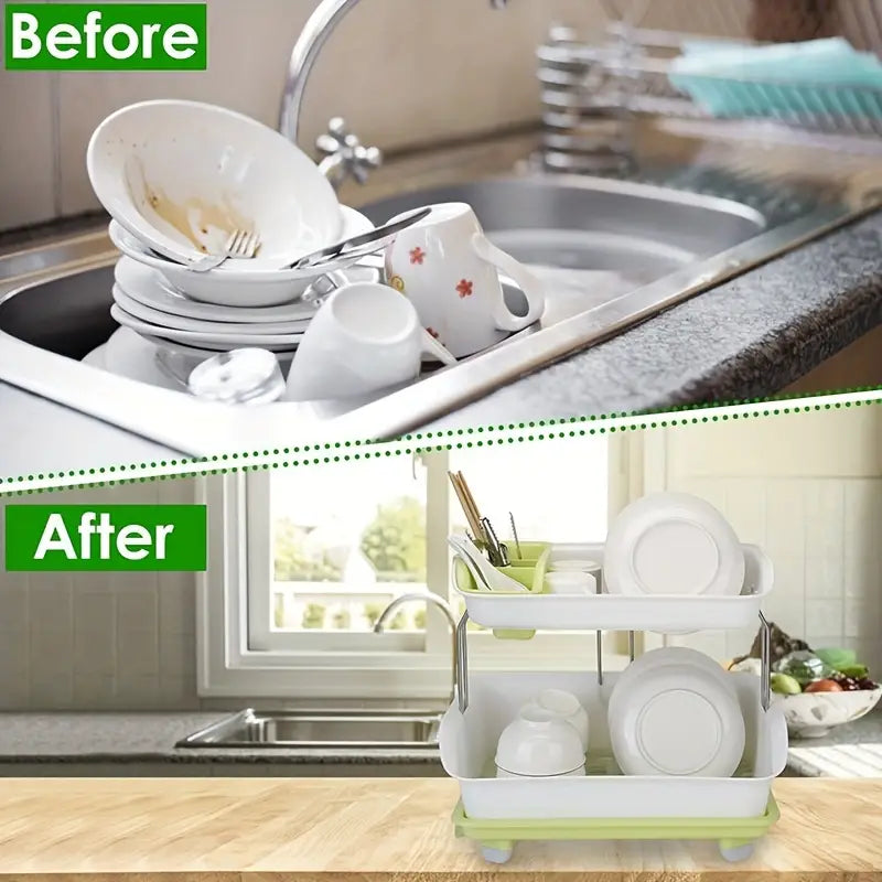 Double Layer Simple Dish Rack.Kitchen Shelf Dish Drain Rack
