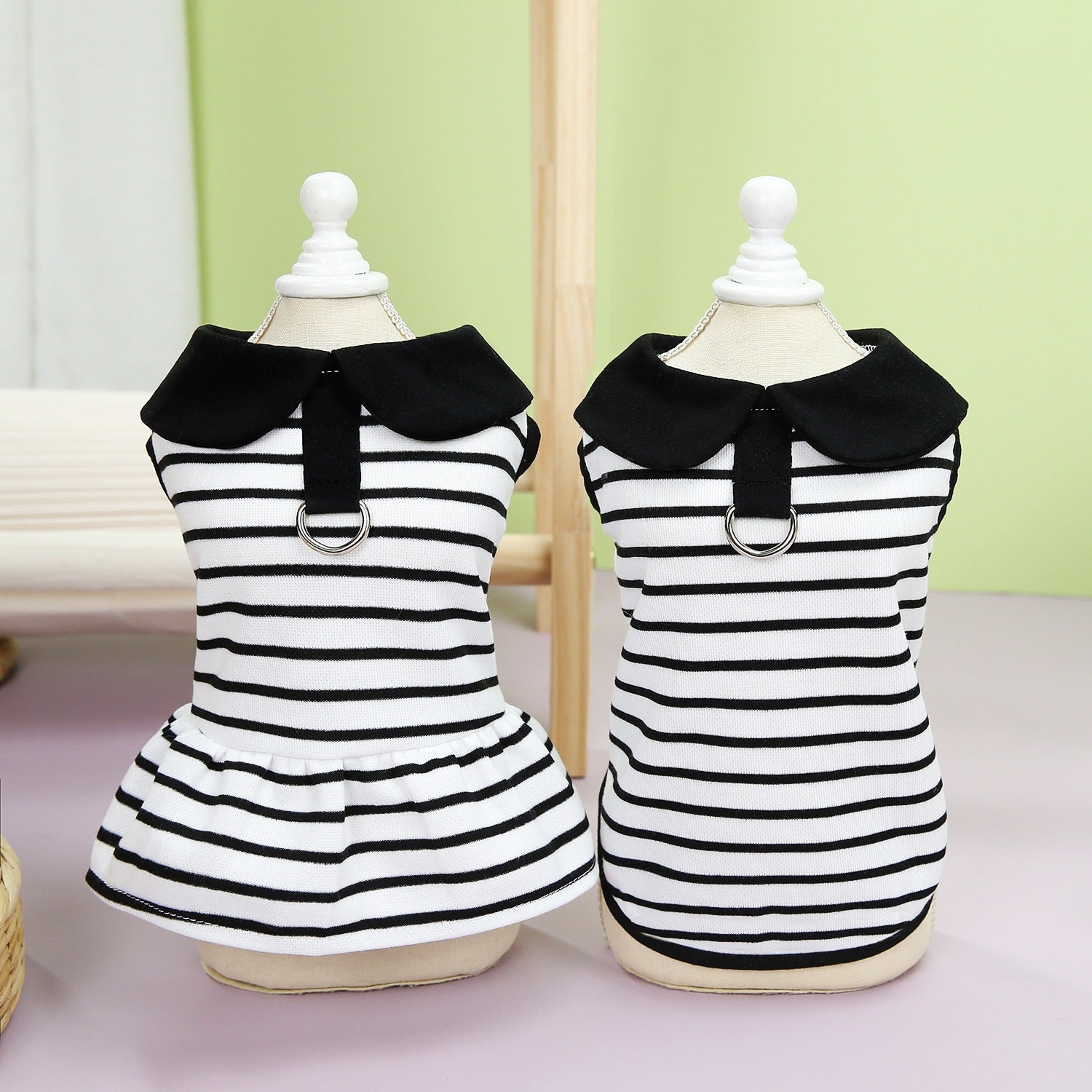 Striped Collar Dog Cat Dress/Tee