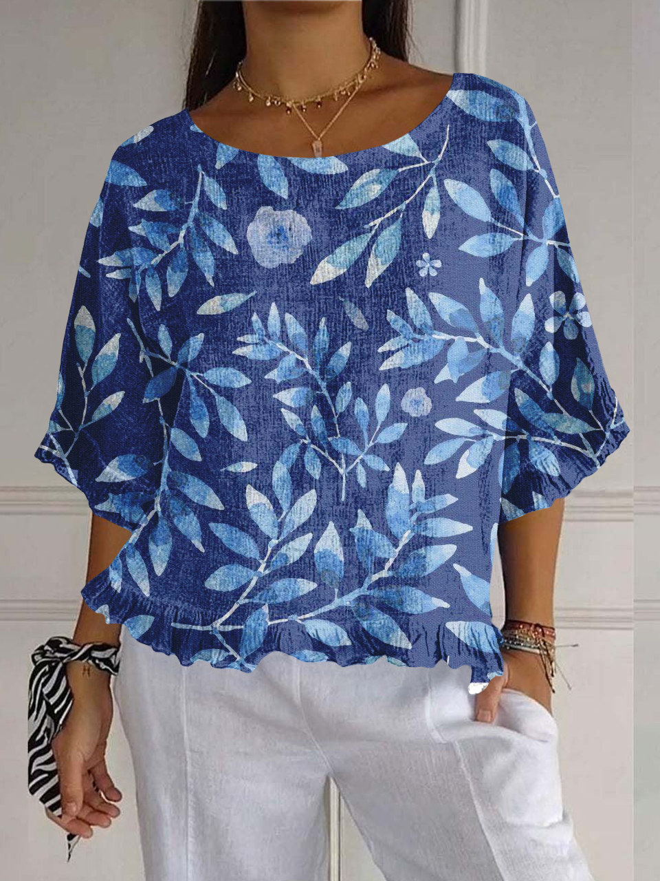 Blue Diabetes Awareness Print Ruffle Top